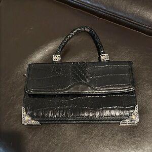 Black Women's Top Handle Croc-Embossed Handbag